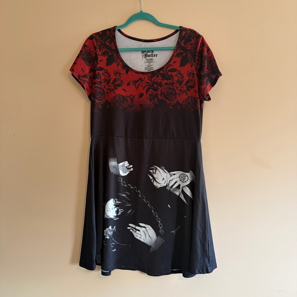 Black butler funimation Red and Black Floral Gothic Skater Dress